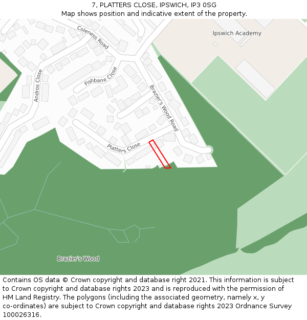7, PLATTERS CLOSE, IPSWICH, IP3 0SG: Location map and indicative extent of plot