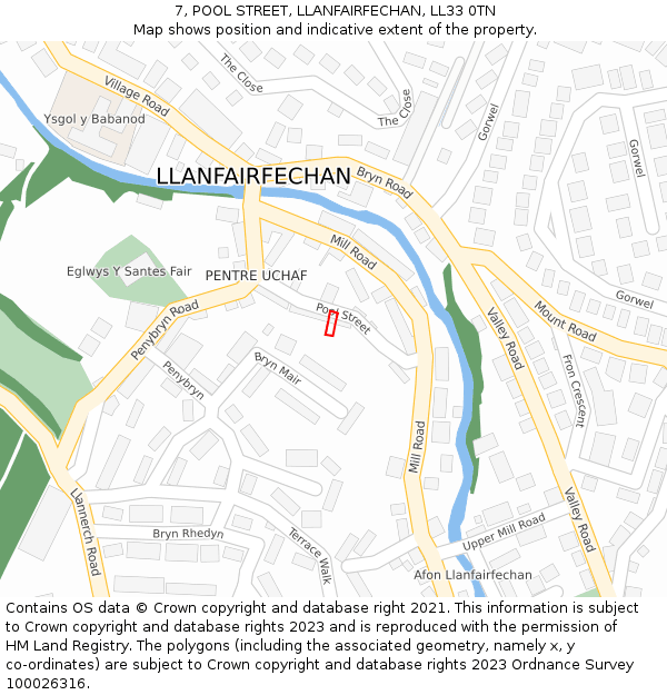 7, POOL STREET, LLANFAIRFECHAN, LL33 0TN: Location map and indicative extent of plot