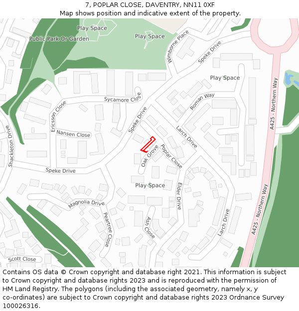 7, POPLAR CLOSE, DAVENTRY, NN11 0XF: Location map and indicative extent of plot