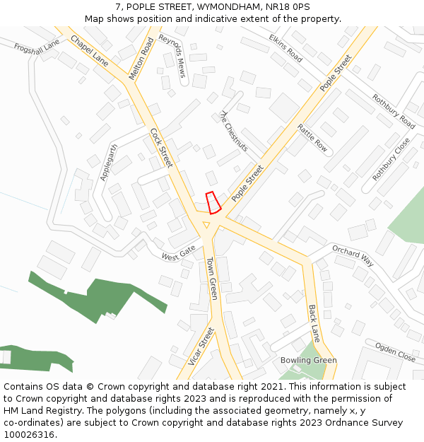 7, POPLE STREET, WYMONDHAM, NR18 0PS: Location map and indicative extent of plot