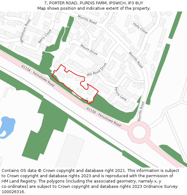 7, PORTER ROAD, PURDIS FARM, IPSWICH, IP3 8UY: Location map and indicative extent of plot