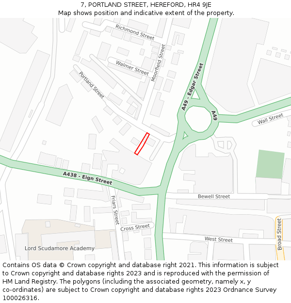 7, PORTLAND STREET, HEREFORD, HR4 9JE: Location map and indicative extent of plot