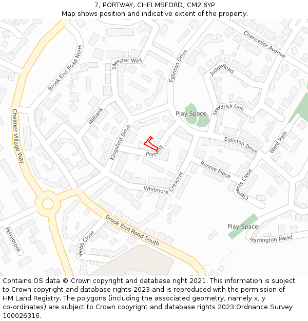 7, PORTWAY, CHELMSFORD, CM2 6YP: Location map and indicative extent of plot