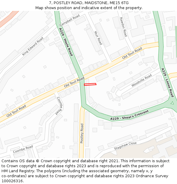 7, POSTLEY ROAD, MAIDSTONE, ME15 6TG: Location map and indicative extent of plot