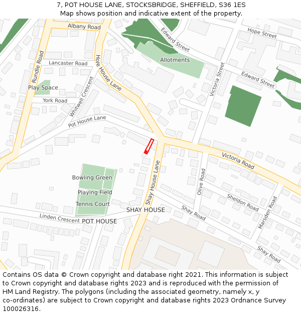 7, POT HOUSE LANE, STOCKSBRIDGE, SHEFFIELD, S36 1ES: Location map and indicative extent of plot
