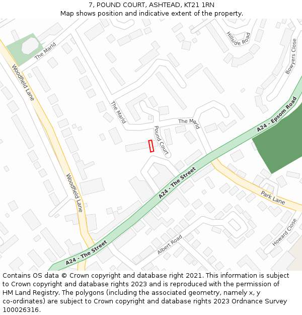 7, POUND COURT, ASHTEAD, KT21 1RN: Location map and indicative extent of plot