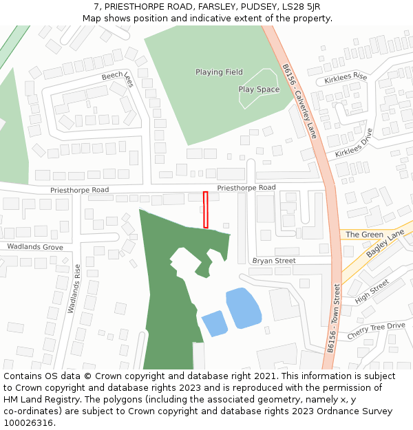 7, PRIESTHORPE ROAD, FARSLEY, PUDSEY, LS28 5JR: Location map and indicative extent of plot