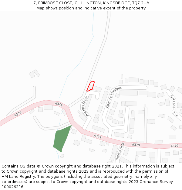 7, PRIMROSE CLOSE, CHILLINGTON, KINGSBRIDGE, TQ7 2UA: Location map and indicative extent of plot