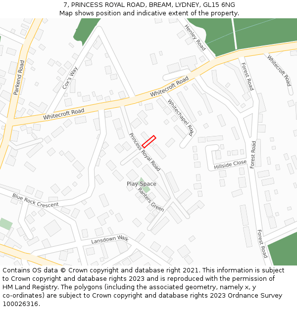 7, PRINCESS ROYAL ROAD, BREAM, LYDNEY, GL15 6NG: Location map and indicative extent of plot