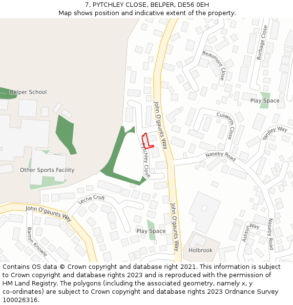 7, PYTCHLEY CLOSE, BELPER, DE56 0EH: Location map and indicative extent of plot
