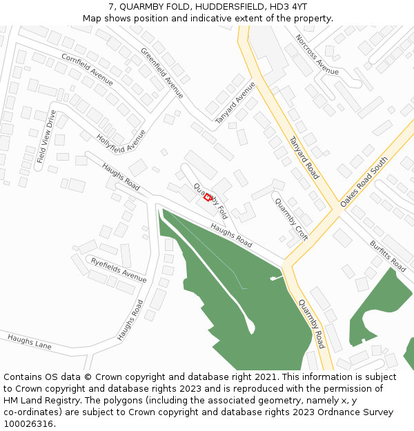 7, QUARMBY FOLD, HUDDERSFIELD, HD3 4YT: Location map and indicative extent of plot