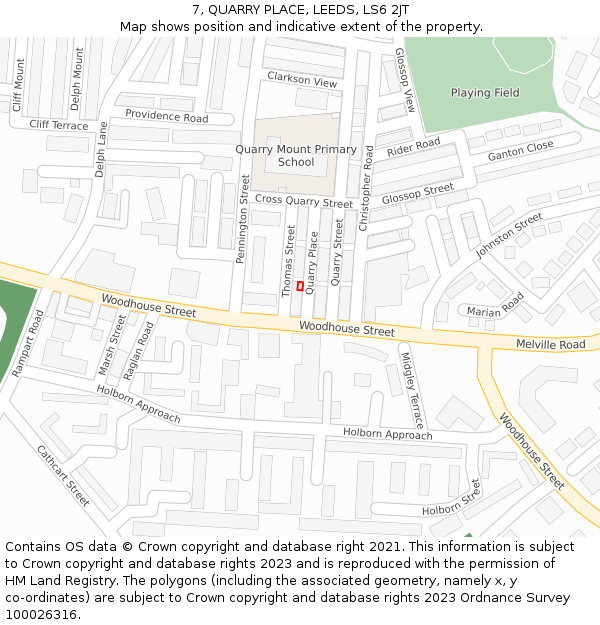 7, QUARRY PLACE, LEEDS, LS6 2JT: Location map and indicative extent of plot