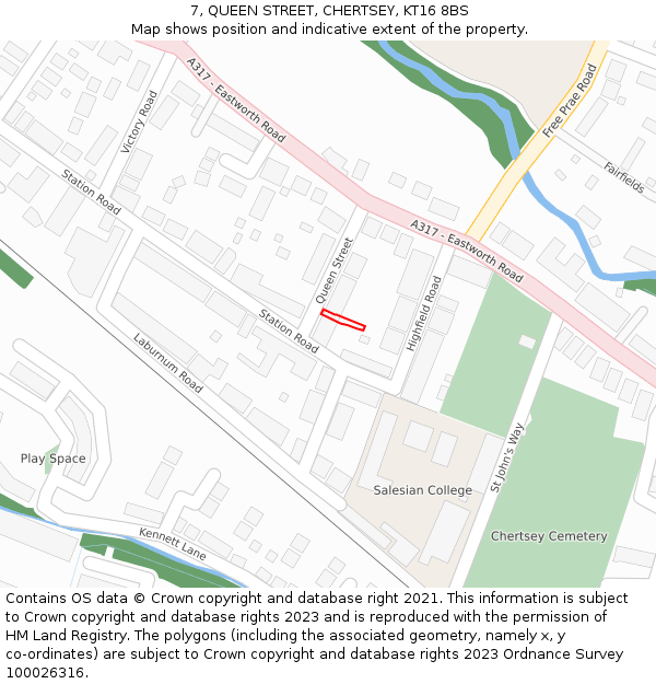 7, QUEEN STREET, CHERTSEY, KT16 8BS: Location map and indicative extent of plot