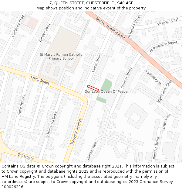 7, QUEEN STREET, CHESTERFIELD, S40 4SF: Location map and indicative extent of plot