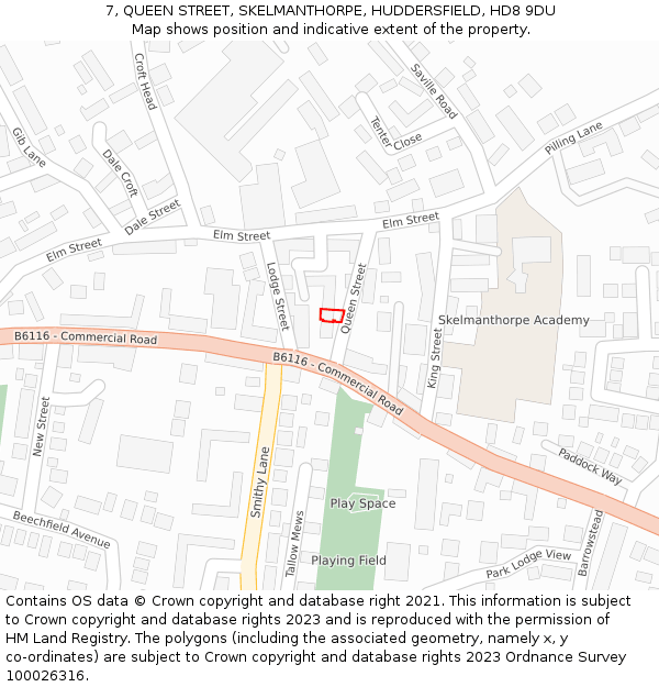 7, QUEEN STREET, SKELMANTHORPE, HUDDERSFIELD, HD8 9DU: Location map and indicative extent of plot