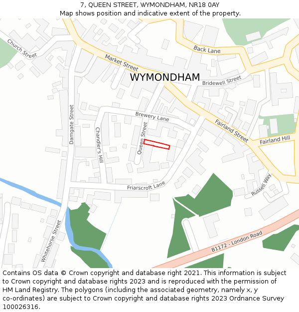 7, QUEEN STREET, WYMONDHAM, NR18 0AY: Location map and indicative extent of plot