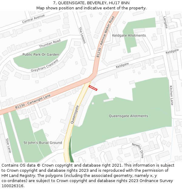 7, QUEENSGATE, BEVERLEY, HU17 8NN: Location map and indicative extent of plot