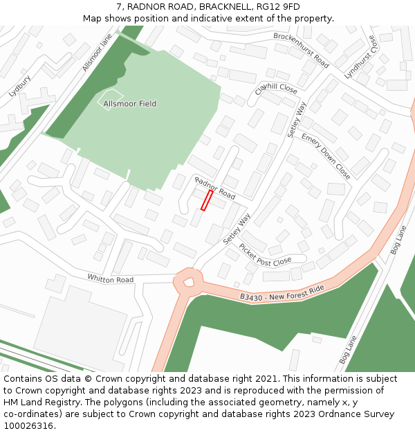 7, RADNOR ROAD, BRACKNELL, RG12 9FD: Location map and indicative extent of plot