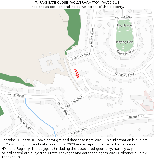7, RAKEGATE CLOSE, WOLVERHAMPTON, WV10 6US: Location map and indicative extent of plot