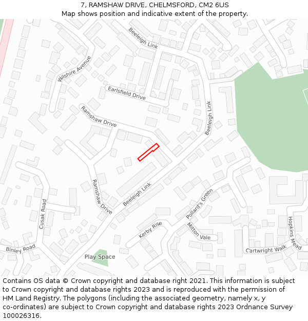 7, RAMSHAW DRIVE, CHELMSFORD, CM2 6US: Location map and indicative extent of plot