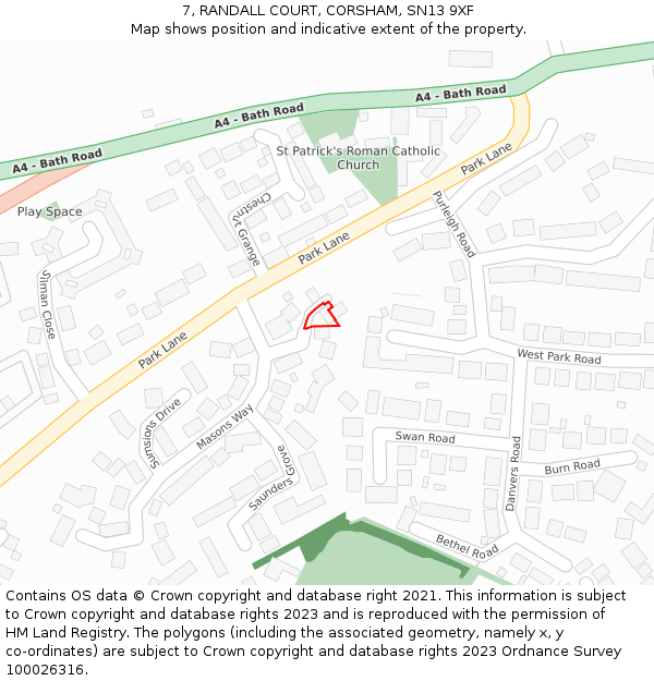 7, RANDALL COURT, CORSHAM, SN13 9XF: Location map and indicative extent of plot