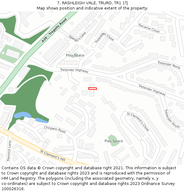 7, RASHLEIGH VALE, TRURO, TR1 1TJ: Location map and indicative extent of plot