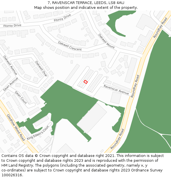 7, RAVENSCAR TERRACE, LEEDS, LS8 4AU: Location map and indicative extent of plot