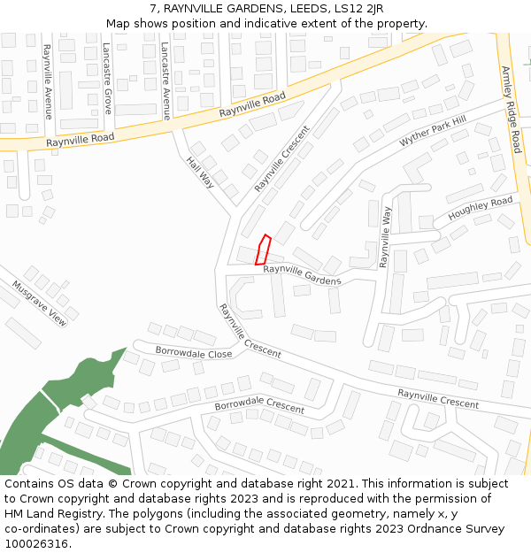 7, RAYNVILLE GARDENS, LEEDS, LS12 2JR: Location map and indicative extent of plot