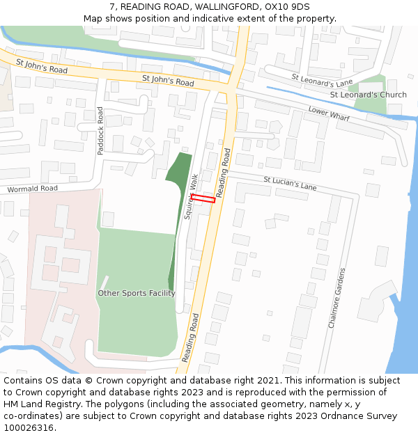 7, READING ROAD, WALLINGFORD, OX10 9DS: Location map and indicative extent of plot
