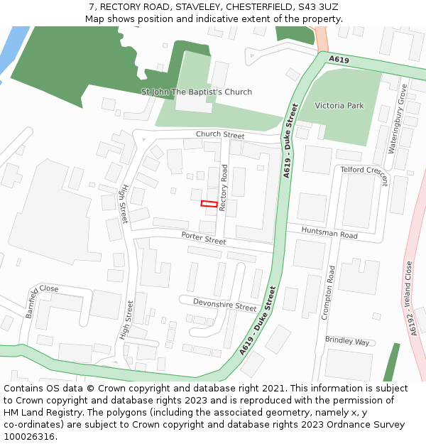 7, RECTORY ROAD, STAVELEY, CHESTERFIELD, S43 3UZ: Location map and indicative extent of plot