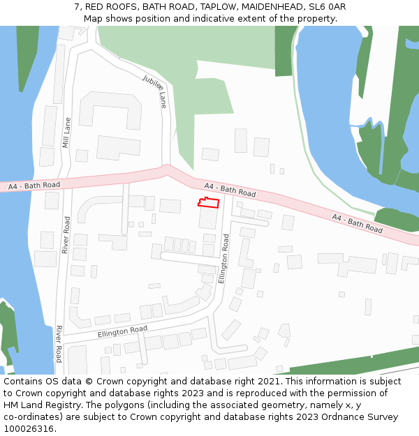 7, RED ROOFS, BATH ROAD, TAPLOW, MAIDENHEAD, SL6 0AR: Location map and indicative extent of plot