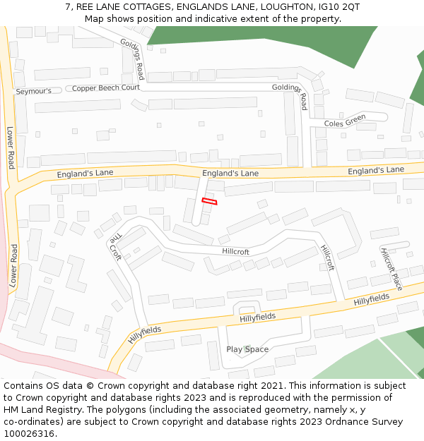 7, REE LANE COTTAGES, ENGLANDS LANE, LOUGHTON, IG10 2QT: Location map and indicative extent of plot