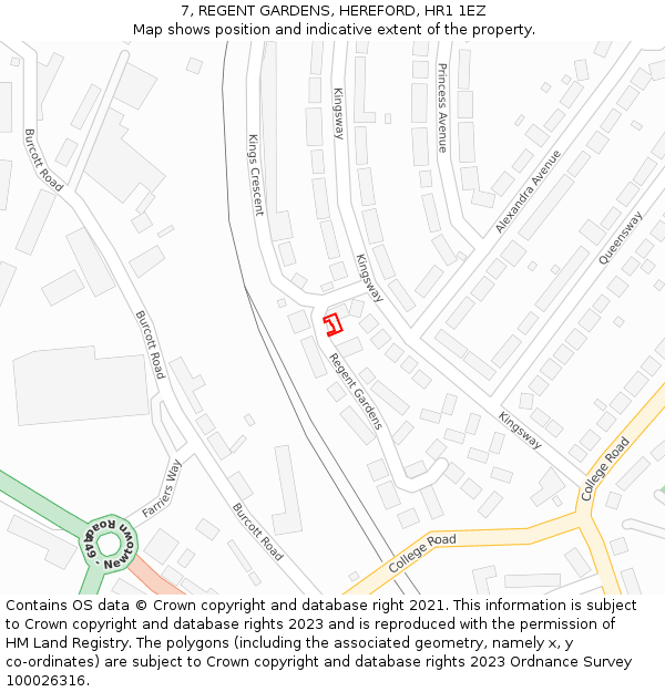 7, REGENT GARDENS, HEREFORD, HR1 1EZ: Location map and indicative extent of plot
