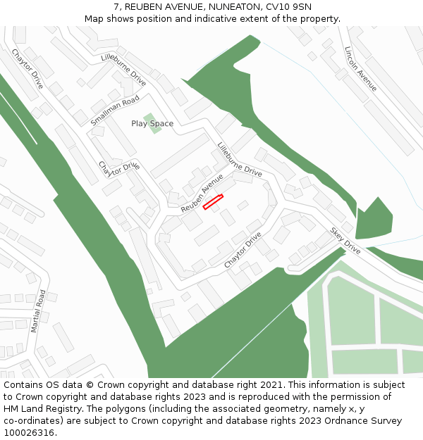 7, REUBEN AVENUE, NUNEATON, CV10 9SN: Location map and indicative extent of plot