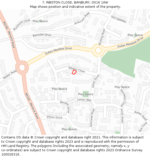 7, RIBSTON CLOSE, BANBURY, OX16 1AW: Location map and indicative extent of plot