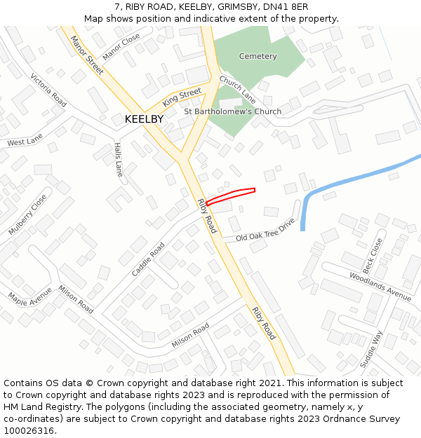 7, RIBY ROAD, KEELBY, GRIMSBY, DN41 8ER: Location map and indicative extent of plot