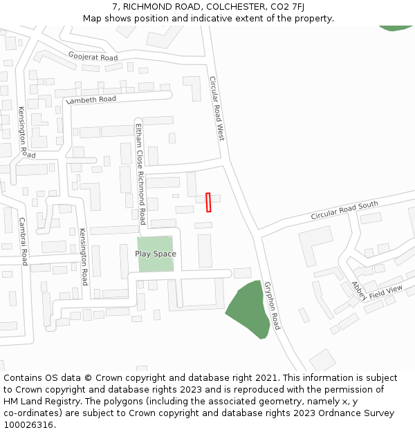 7, RICHMOND ROAD, COLCHESTER, CO2 7FJ: Location map and indicative extent of plot