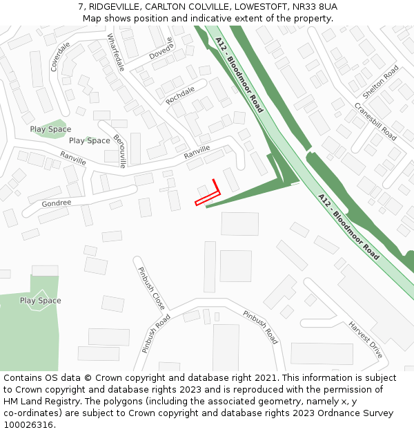 7, RIDGEVILLE, CARLTON COLVILLE, LOWESTOFT, NR33 8UA: Location map and indicative extent of plot