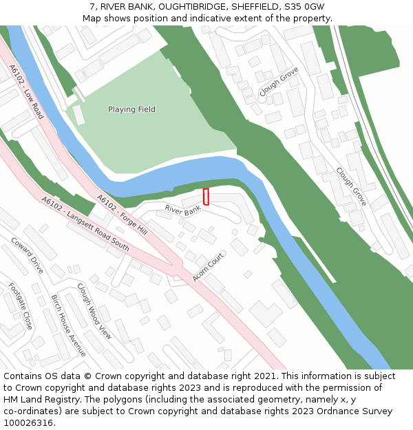 7, RIVER BANK, OUGHTIBRIDGE, SHEFFIELD, S35 0GW: Location map and indicative extent of plot