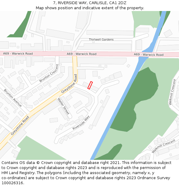 7, RIVERSIDE WAY, CARLISLE, CA1 2DZ: Location map and indicative extent of plot