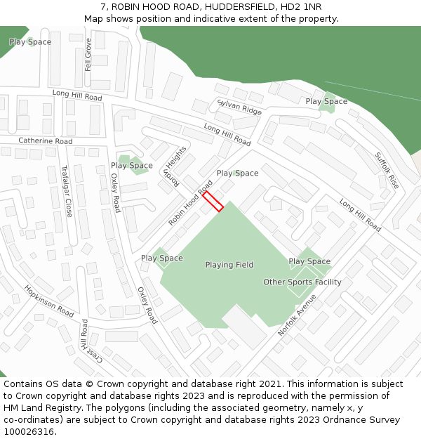 7, ROBIN HOOD ROAD, HUDDERSFIELD, HD2 1NR: Location map and indicative extent of plot