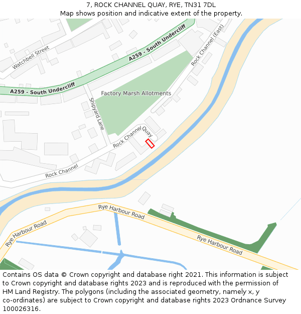 7, ROCK CHANNEL QUAY, RYE, TN31 7DL: Location map and indicative extent of plot