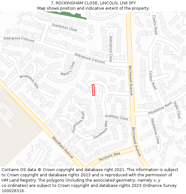 7, ROCKINGHAM CLOSE, LINCOLN, LN6 0FY: Location map and indicative extent of plot