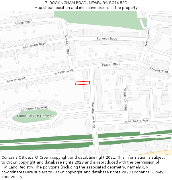 7, ROCKINGHAM ROAD, NEWBURY, RG14 5PD: Location map and indicative extent of plot