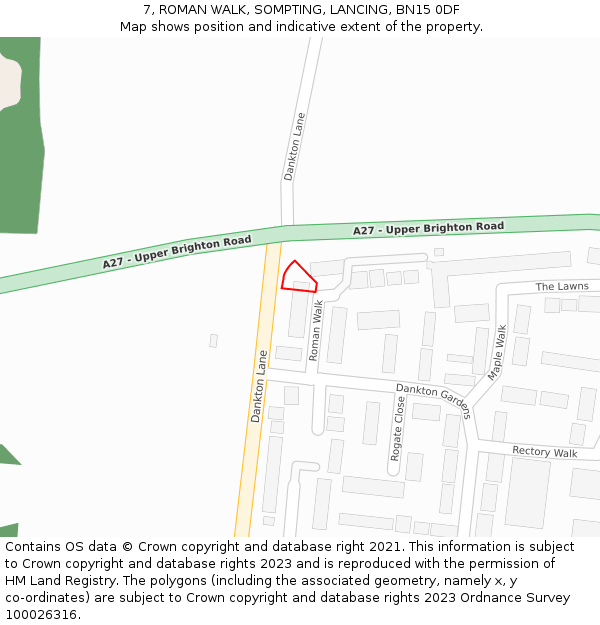 7, ROMAN WALK, SOMPTING, LANCING, BN15 0DF: Location map and indicative extent of plot