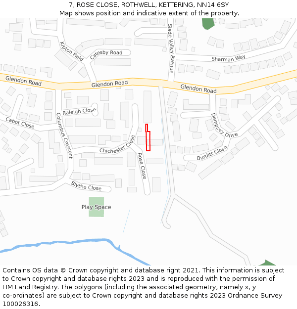 7, ROSE CLOSE, ROTHWELL, KETTERING, NN14 6SY: Location map and indicative extent of plot
