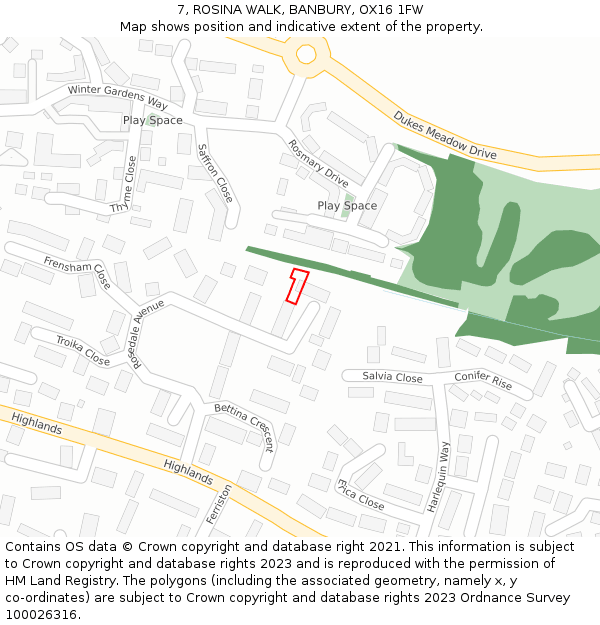 7, ROSINA WALK, BANBURY, OX16 1FW: Location map and indicative extent of plot