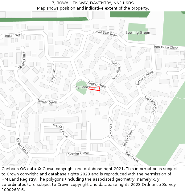7, ROWALLEN WAY, DAVENTRY, NN11 9BS: Location map and indicative extent of plot