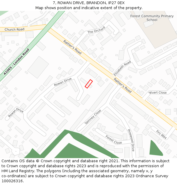 7, ROWAN DRIVE, BRANDON, IP27 0EX: Location map and indicative extent of plot