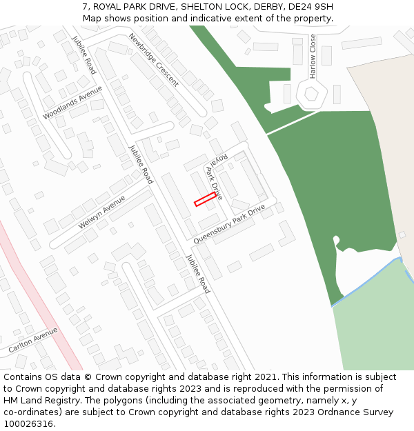 7, ROYAL PARK DRIVE, SHELTON LOCK, DERBY, DE24 9SH: Location map and indicative extent of plot